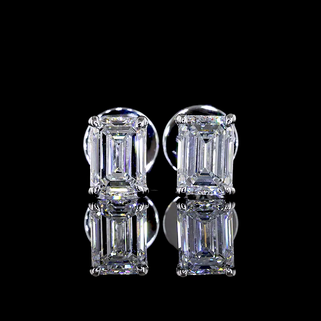 Lab-Grown 1.11 Carat Emerald - Diamond 14K White Gold Studs Earrings