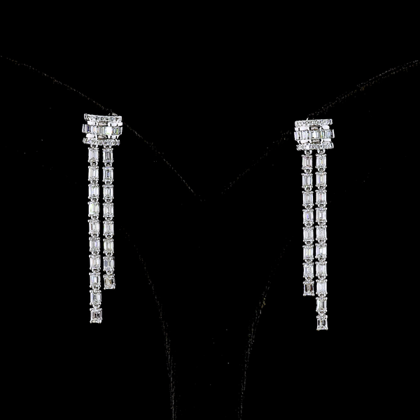 Lab-Grown 2.84 Carat Emerald F-VS1 Diamond 14K White Gold Lariat Earrings