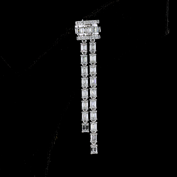 Lab-Grown 2.84 Carat Emerald F-VS1 Diamond 14K White Gold Lariat Earrings