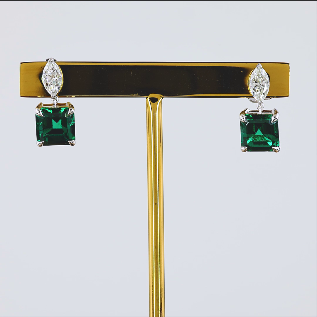 Lab-Grown 0.63 Carat MIX - Diamond 14K White Gold Hanging Earrings