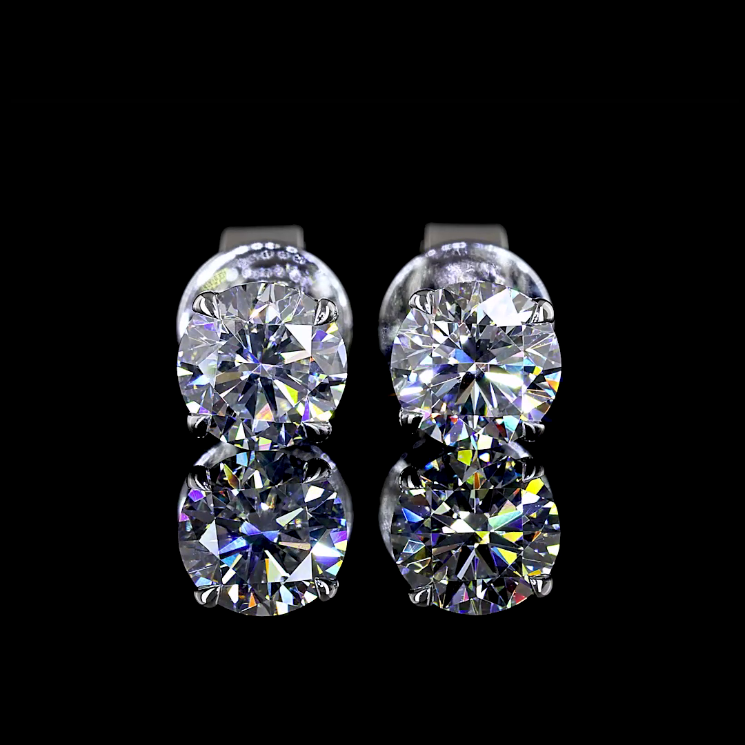 Lab-Grown 1 Carat Round - Diamond 14K White Gold Studs Earrings