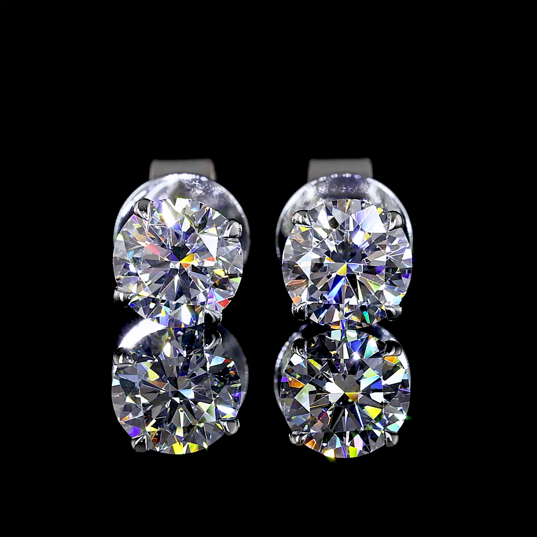 Lab-Grown 1 Carat Round - Diamond 14K White Gold Studs Earrings