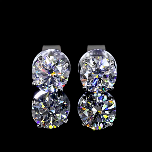 Lab-Grown 1.03 Carat Round - Diamond 14K White Gold Studs Earrings
