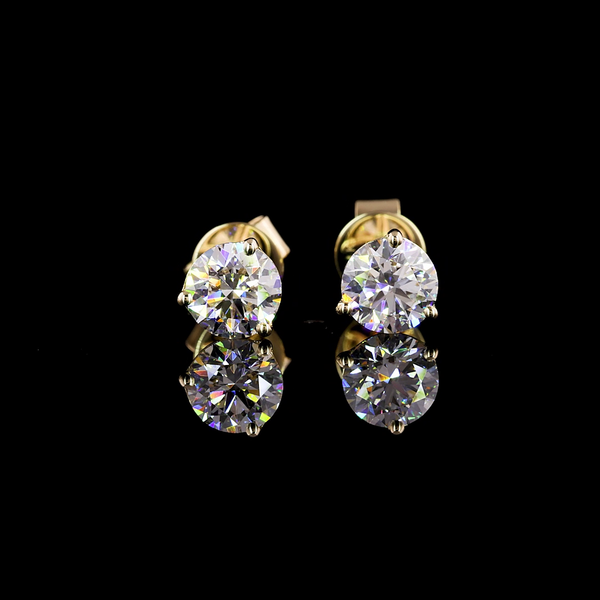 Lab-Grown 1.08 Carat Round F-VS2 Diamond 14K Yellow Gold Martini Earrings