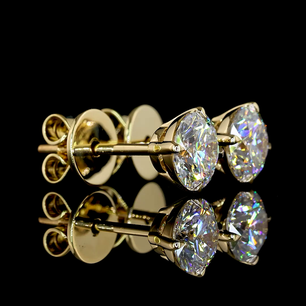 Lab-Grown 1.08 Carat Round - Diamond 14K Yellow Gold Studs Earrings