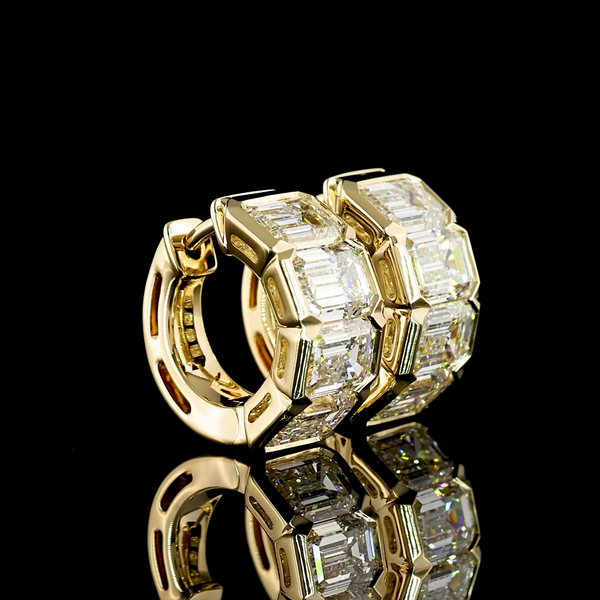 Lab-Grown 6.27 Carat Emerald E-VS Diamond 14K Yellow Gold Huggies Earrings