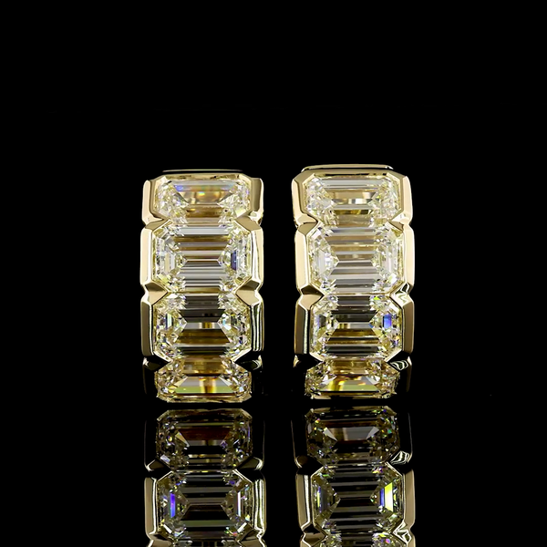 Lab-Grown 6.27 Carat Emerald E-VS Diamond 14K Yellow Gold Huggies Earrings
