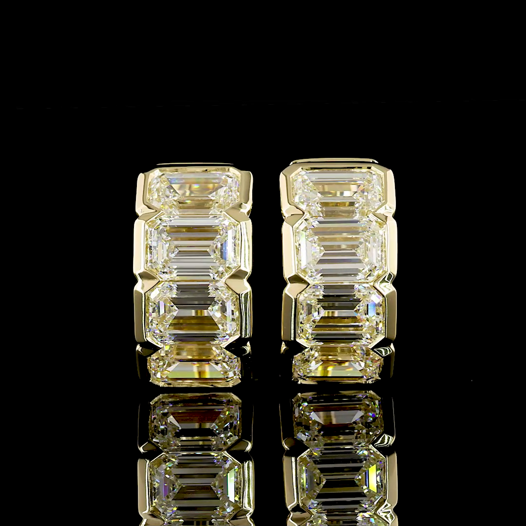 Lab-Grown 6.3 Carat Emerald - Diamond 14K Yellow Gold Huggies Earrings