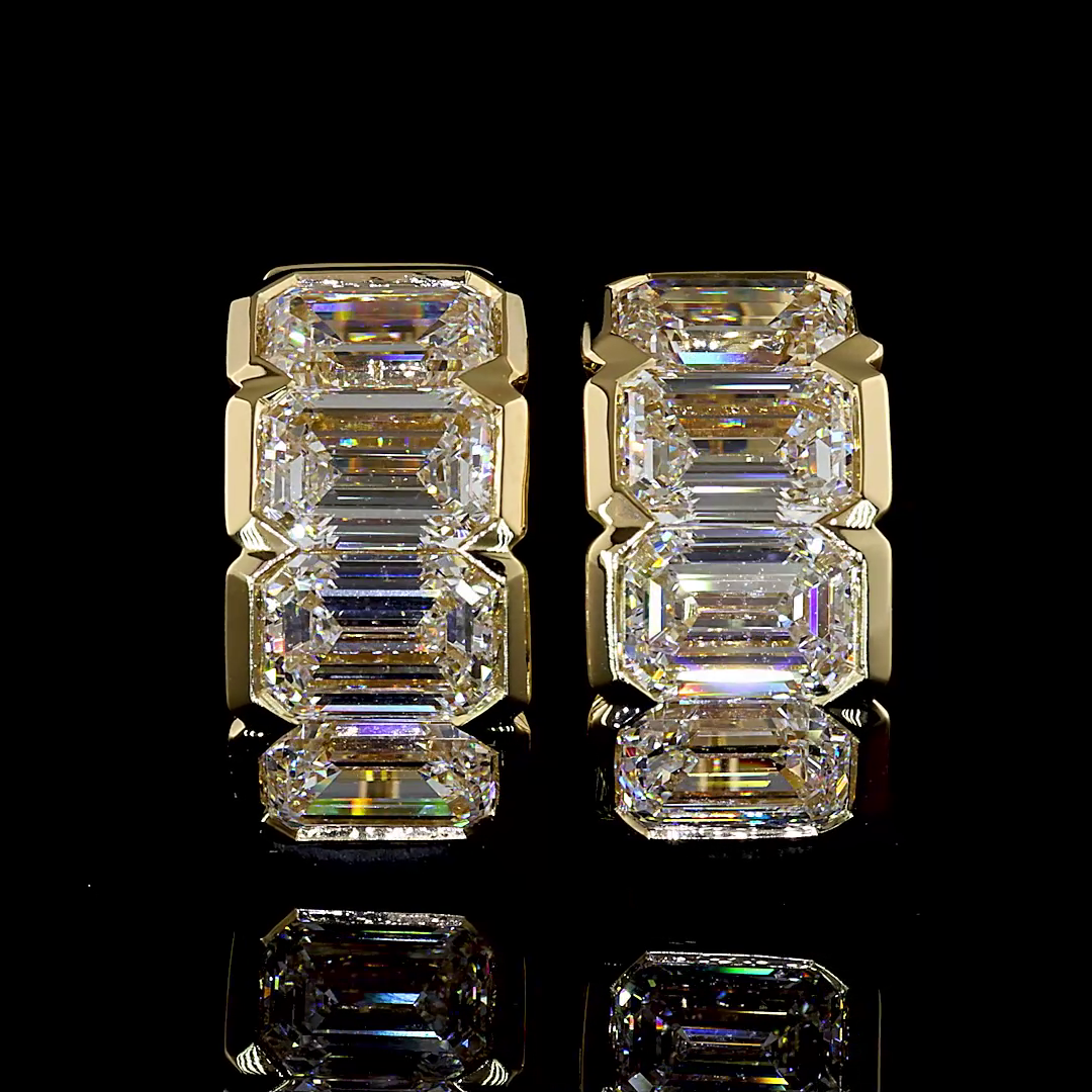 Lab-Grown 6.34 Carat Emerald - Diamond 14K Yellow Gold Huggies Earrings