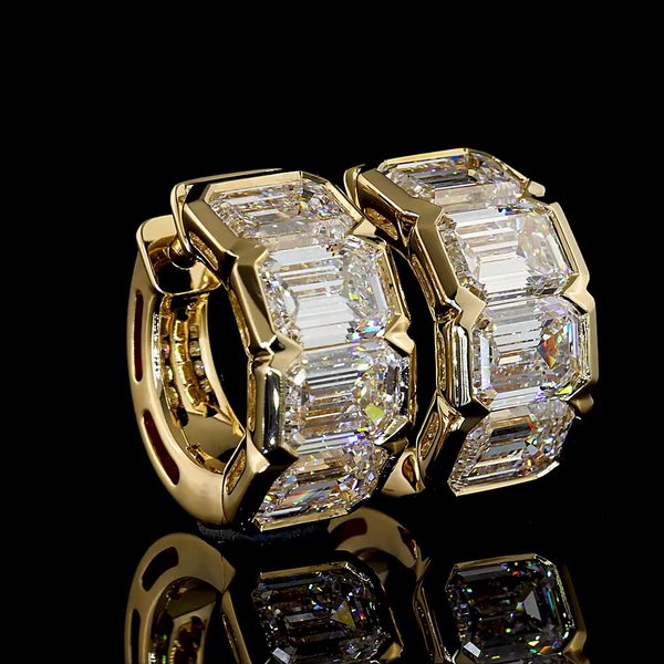 Lab-Grown 6.34 Carat Emerald - Diamond 14K Yellow Gold Huggies Earrings