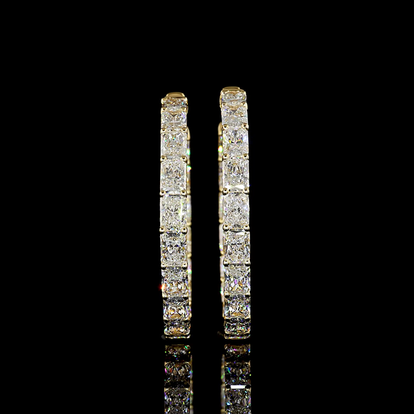 Lab-Grown 8.29 Carat Radiant - Diamond 18K Yellow Gold Hoops Earrings