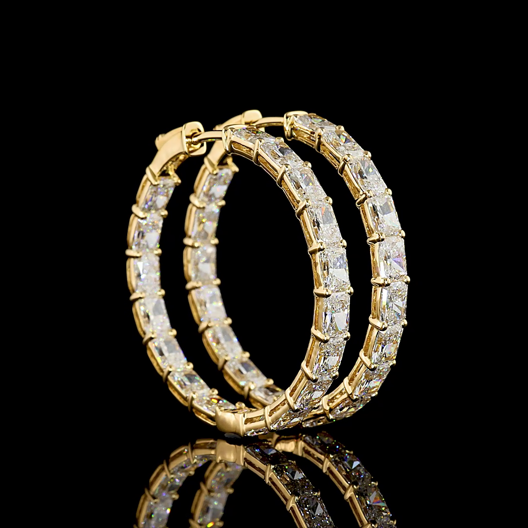 Lab-Grown 8.29 Carat Radiant - Diamond 18K Yellow Gold Hoops Earrings