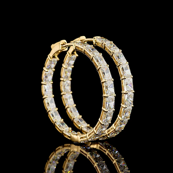 Lab-Grown 8.29 Carat Radiant - Diamond 18K Yellow Gold Hoops Earrings