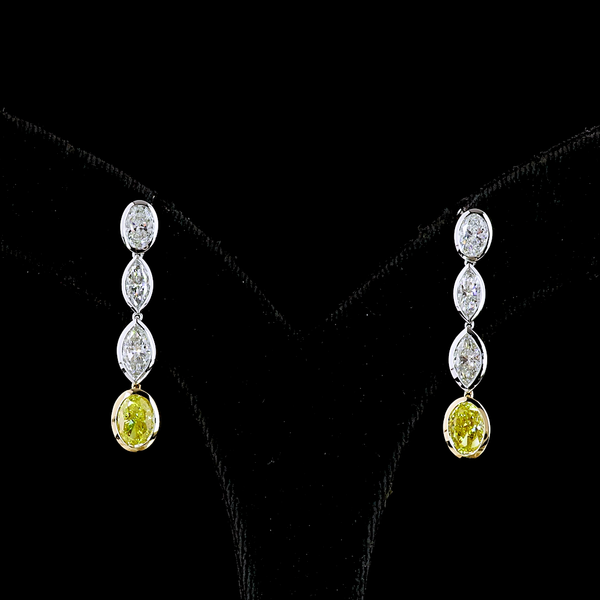 Lab-Grown 3.55 Carat MIX - Diamond 14K Two Tone Hanging Earrings