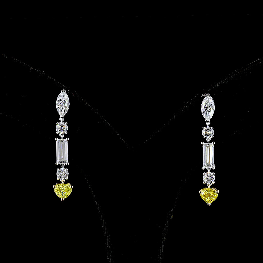 Lab-Grown 3.86 Carat MIX Very Light Yellow-VVS2 Diamond 14K Two Tone Hanging Ear