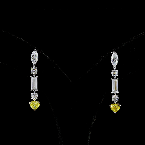 Lab-Grown 3.86 Carat MIX Very Light Yellow-VVS2 Diamond 14K Two Tone Hanging Ear
