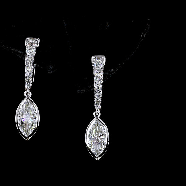 Lab-Grown 1.97 Carat MIX - Diamond 14K White Gold Hanging Earrings