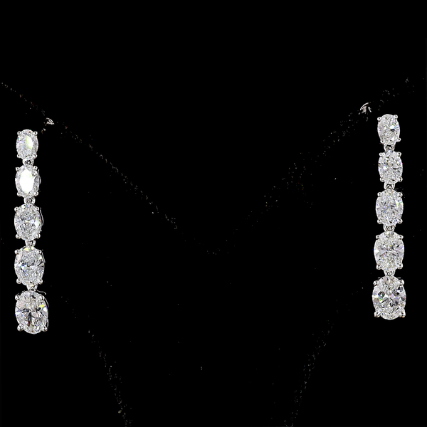 Lab-Grown 2.18 Carat Oval - Diamond 14K White Gold Hanging Earrings