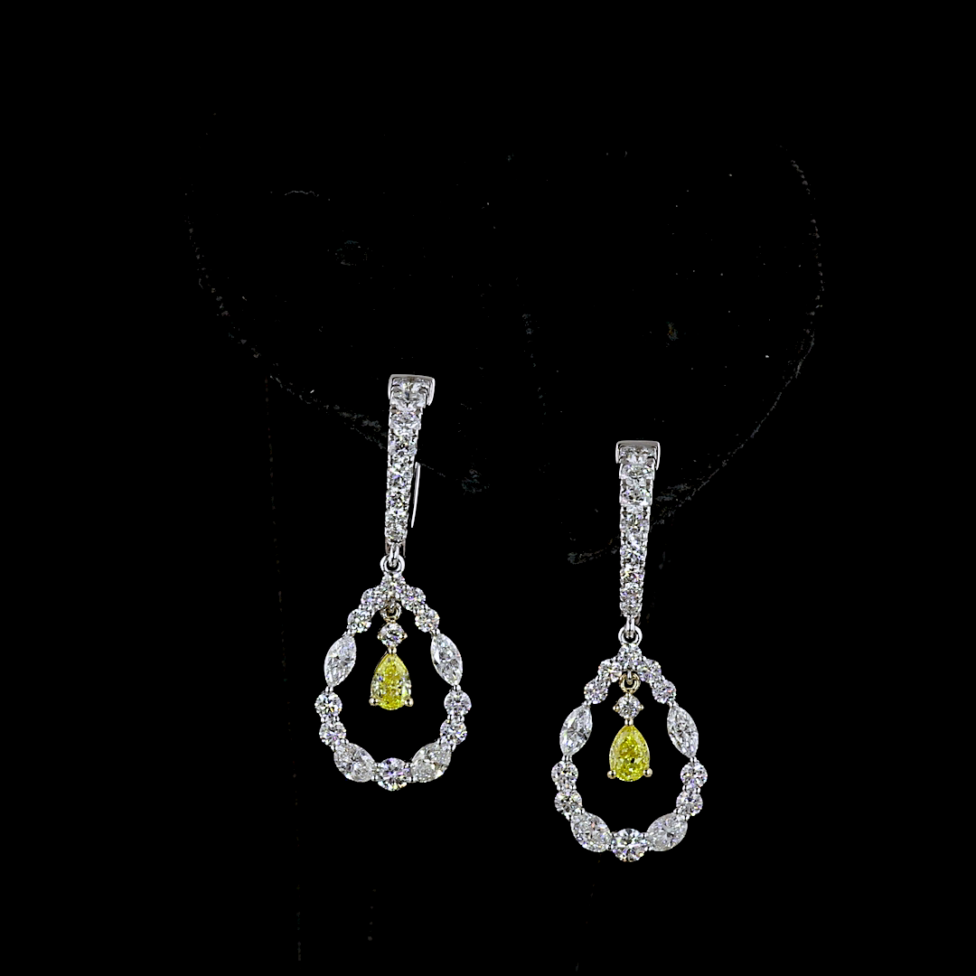 Lab-Grown 2.06 Carat MIX - Diamond 14K Two Tone Hanging Earrings