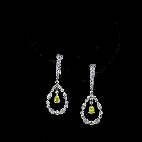 Lab-Grown 2.06 Carat MIX - Diamond 14K Two Tone Hanging Earrings