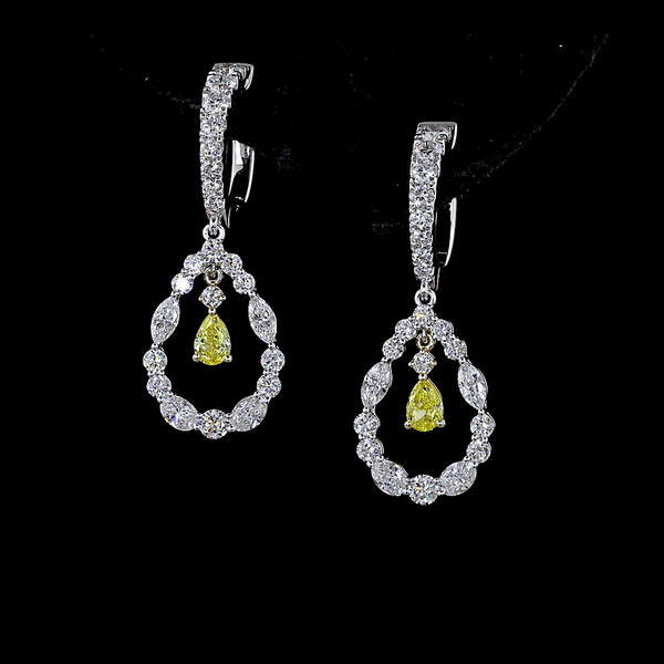 Lab-Grown 2.06 Carat MIX - Diamond 14K Two Tone Hanging Earrings