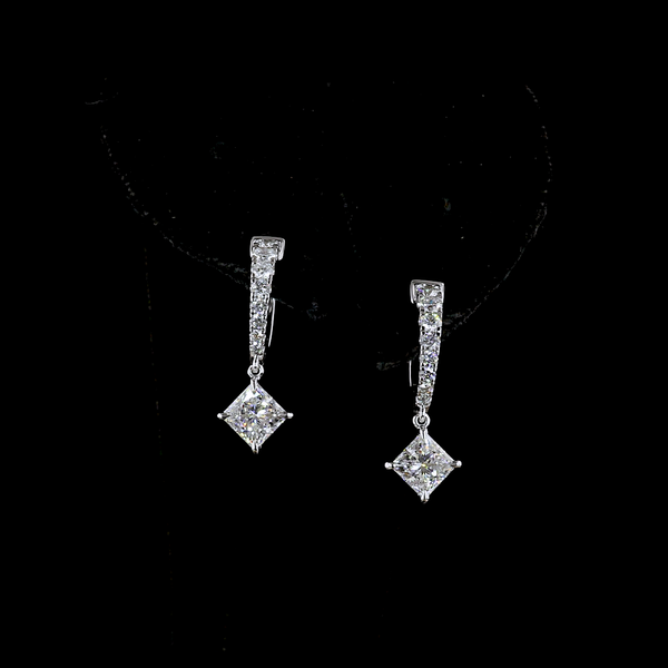 Lab-Grown 2.24 Carat MIX - Diamond 14K White Gold Hanging Earrings