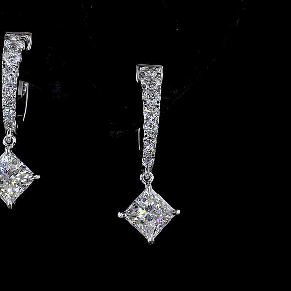 Lab-Grown 2.24 Carat MIX - Diamond 14K White Gold Hanging Earrings