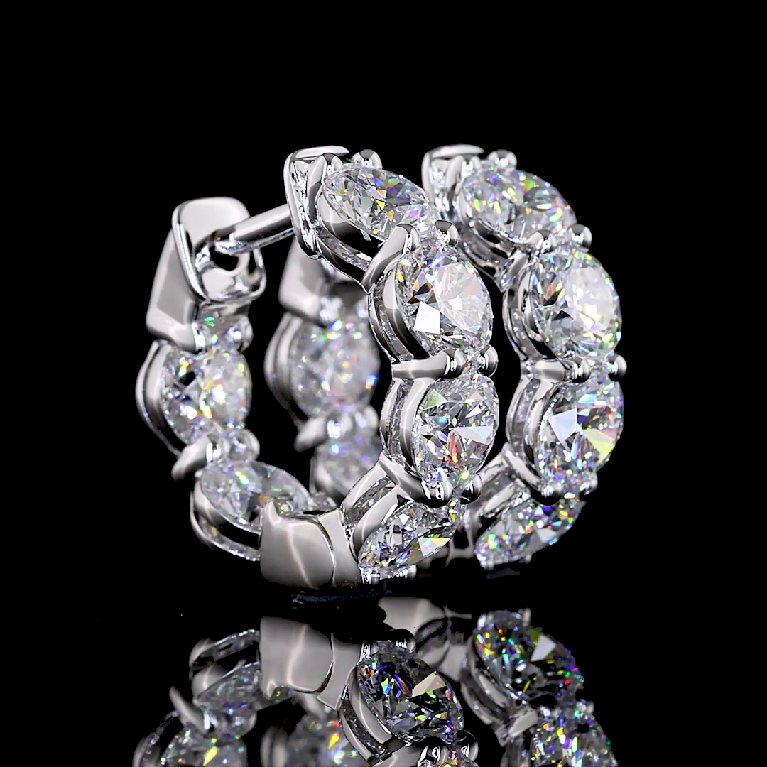 Lab-Grown 3.33 Carat Round E-VS1 Diamond 14K White Gold Huggies Earrings