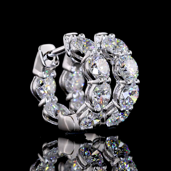 Lab-Grown 3.33 Carat Round E-VS1 Diamond 14K White Gold Huggies Earrings