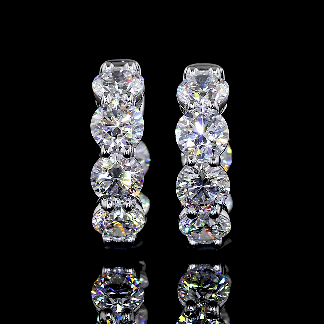 Lab-Grown 3.33 Carat Round E-VS1 Diamond 14K White Gold Huggies Earrings