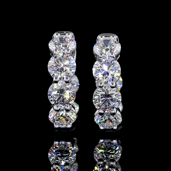 Lab-Grown 3.33 Carat Round E-VS1 Diamond 14K White Gold Huggies Earrings