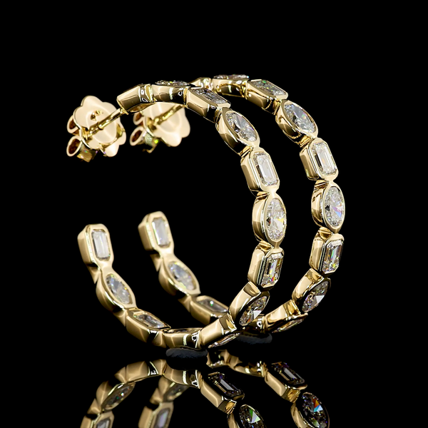 Lab-Grown 4.72 Carat MIX E-VS1 Diamond 14K Yellow Gold C Hoops Earrings
