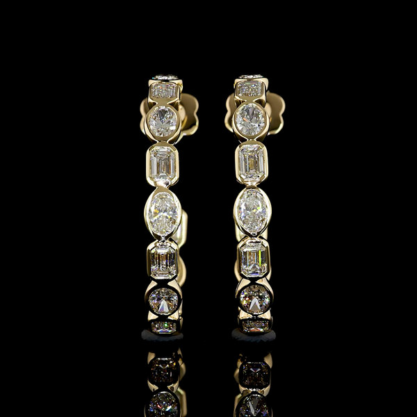 Lab-Grown 4.72 Carat MIX E-VS1 Diamond 14K Yellow Gold C Hoops Earrings