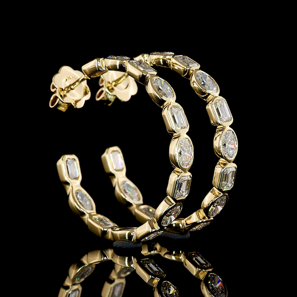 Lab-Grown 4.76 Carat MIX E-VS1 Diamond 14K Yellow Gold C Hoops Earrings
