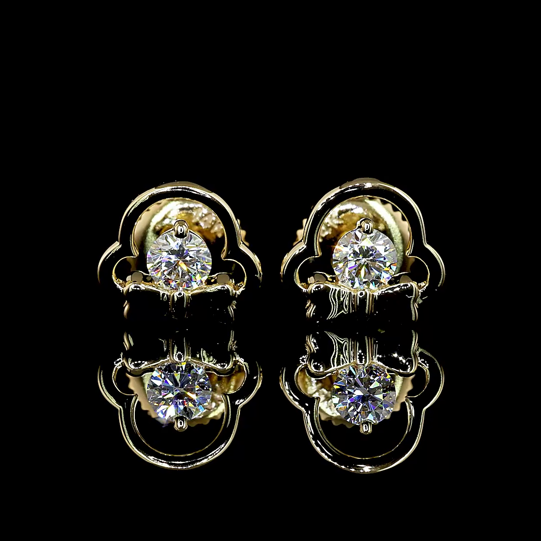 Lab-Grown 0.21 Carat Round E-F- Diamond 14K Yellow Gold Studs Earrings