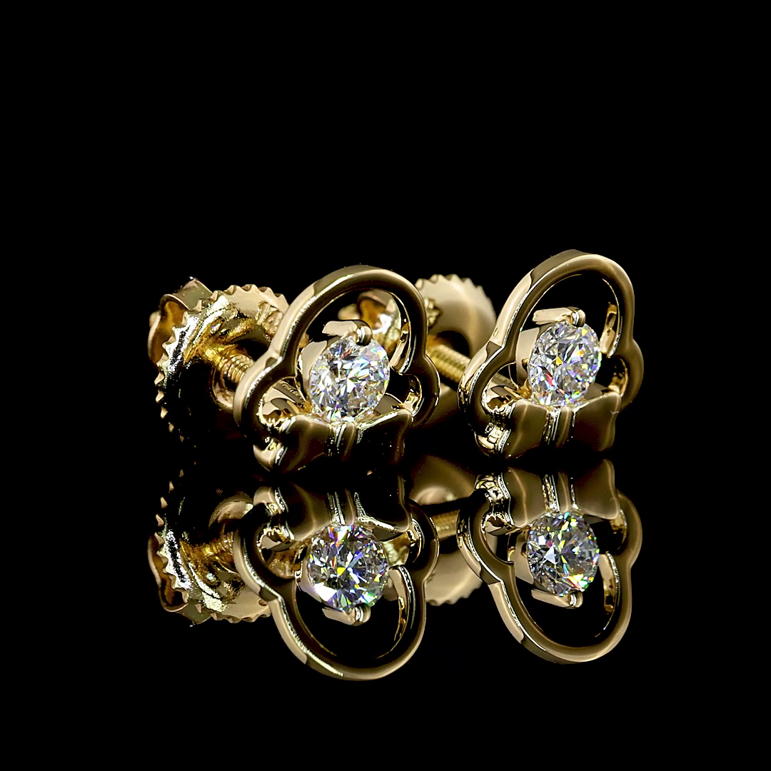 Lab-Grown 0.21 Carat Round E-F- Diamond 14K Yellow Gold Studs Earrings