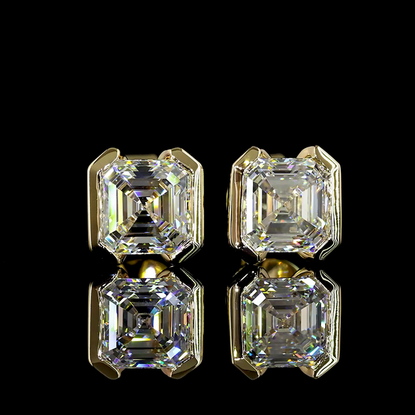 Lab-Grown 2.06 Carat Asscher - Diamond 14K Yellow Gold Studs Earrings