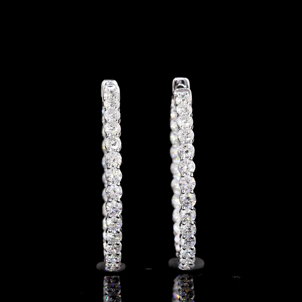 Lab-Grown 3.10 Carat Round F-VS2 Diamond 14K White Gold Hoops Earrings