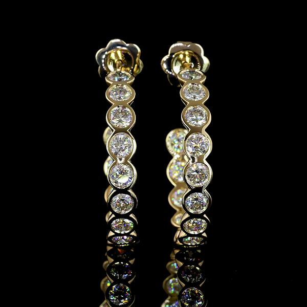 Lab-Grown 4.32 Carat Round - Diamond 14K Yellow Gold C Hoops Earrings