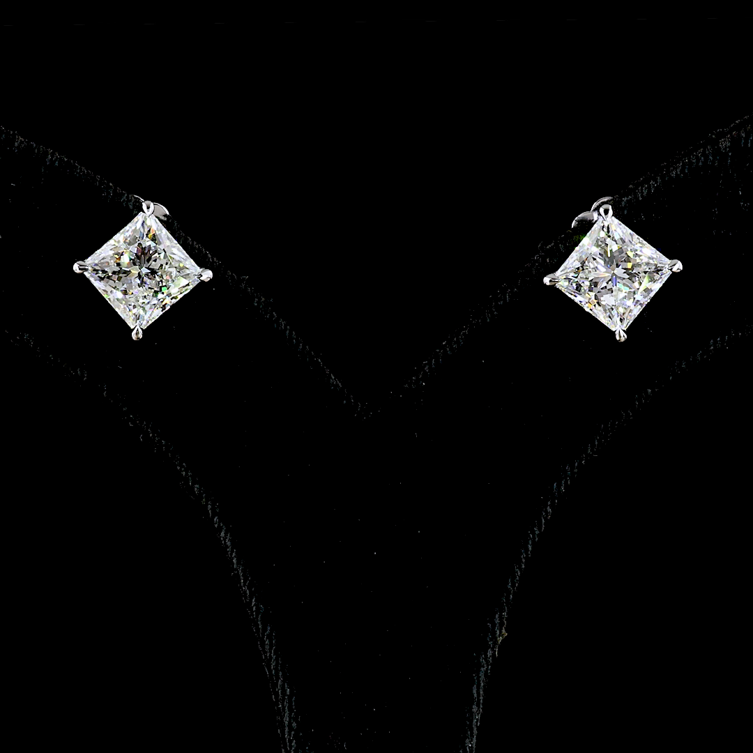 Lab-Grown 6.15 Carat Princess F-VS1 Diamond 14K White Gold Studs Earrings