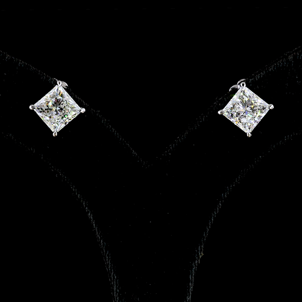 Lab-Grown 6.15 Carat Princess F-VS1 Diamond 14K White Gold Studs Earrings