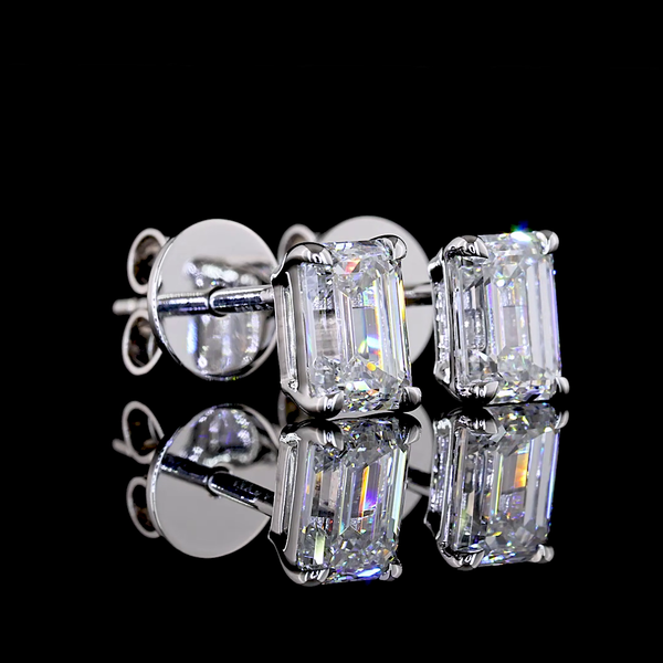 Lab-Grown 1.09 Carat Emerald F-VS2 Diamond 14K White Gold Studs Earrings