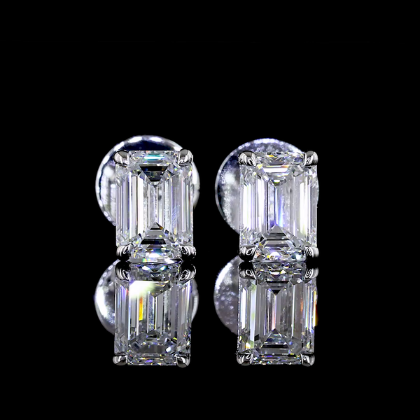 Lab-Grown 1.09 Carat Emerald F-VS2 Diamond 14K White Gold Studs Earrings
