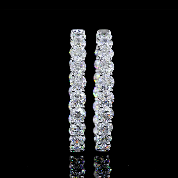 Lab-Grown 11.8 Carat Round - Diamond Silver Hoops Earrings