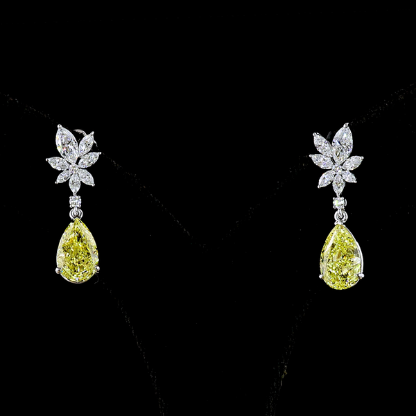 Lab-Grown 5.53 Carat MIX Fancy Intense Yellow-VS1 Diamond 14K White Gold Hanging