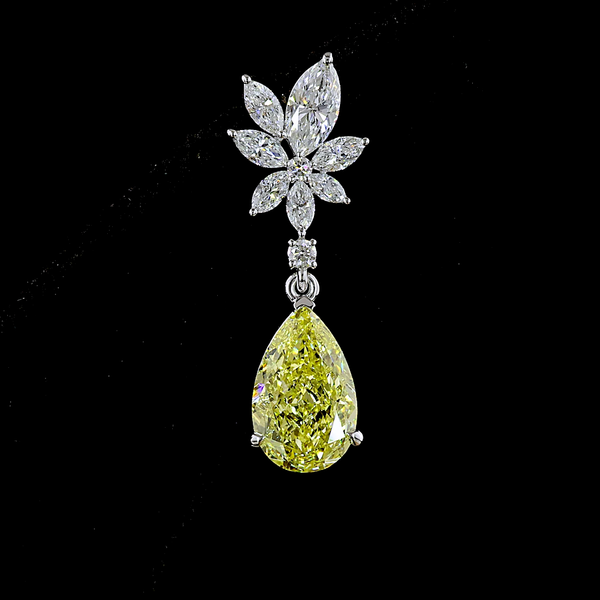 Lab-Grown 5.53 Carat MIX Fancy Intense Yellow-VS1 Diamond 14K White Gold Hanging