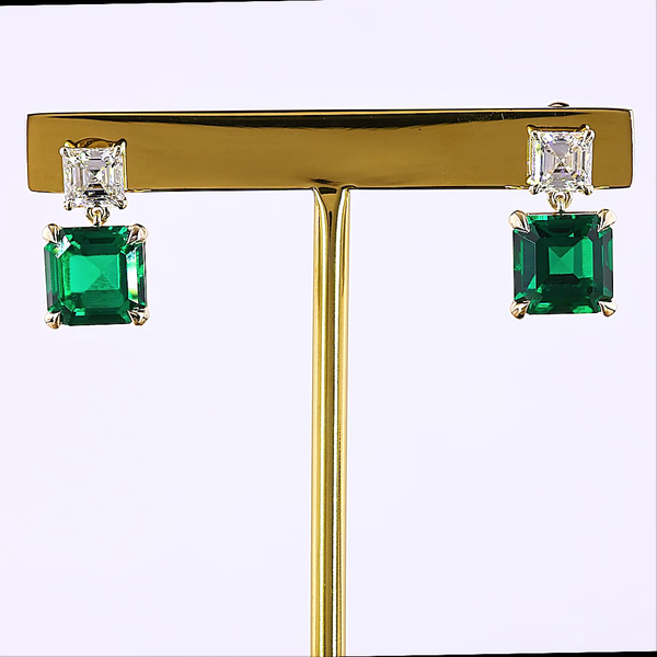 Lab-Grown 1.27 Carat Asscher -VS1 Diamond 14K Yellow Gold Hanging Earrings