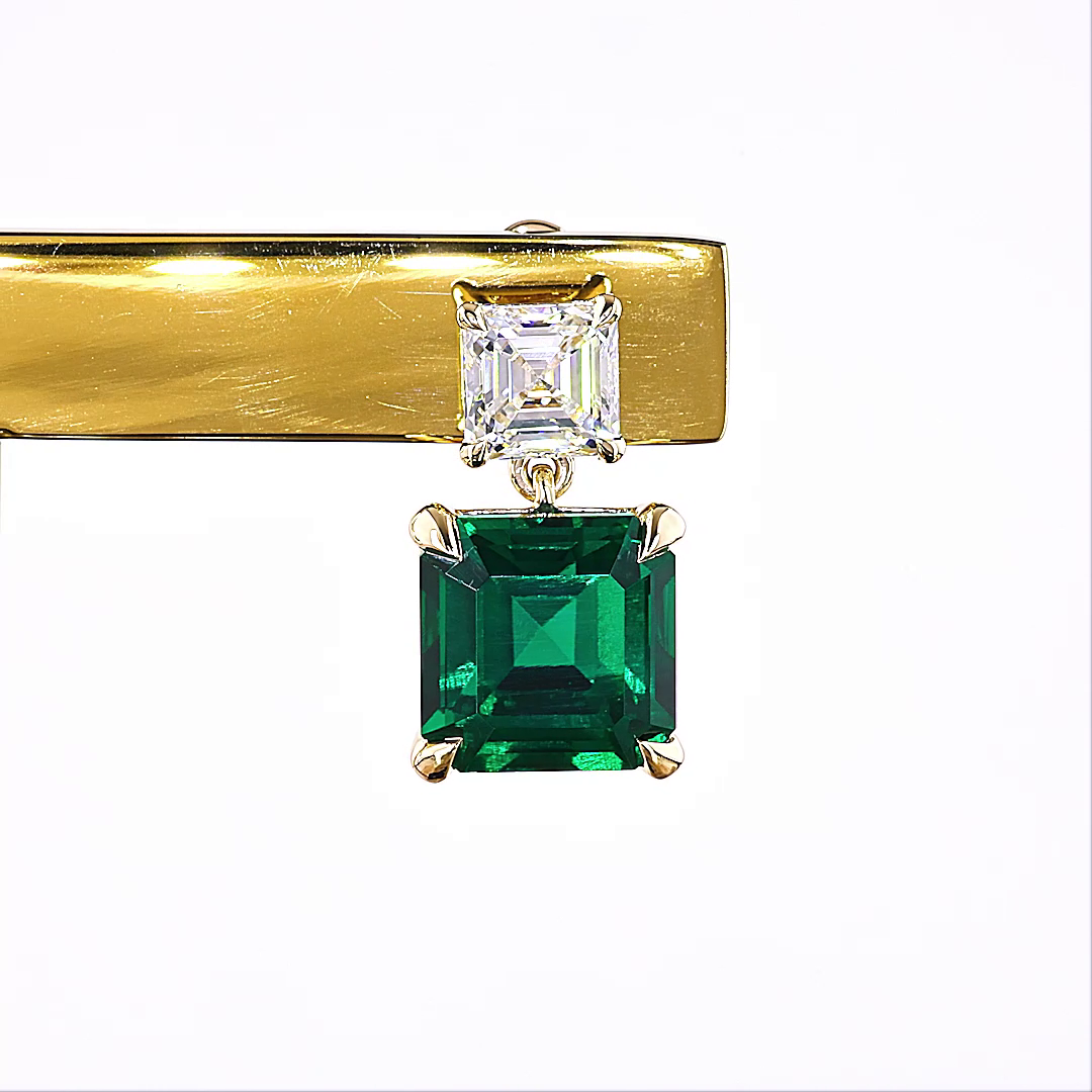 Lab-Grown 1.27 Carat Asscher -VS1 Diamond 14K Yellow Gold Hanging Earrings