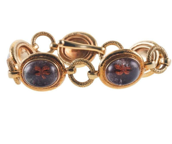 Elizabeth Cage Quartz and Enamel 18 Karat Yellow Gold Link Bracelet