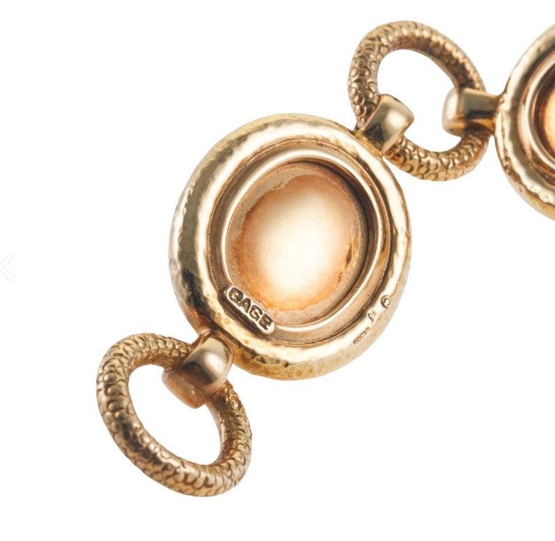 Elizabeth Cage Quartz and Enamel 18 Karat Yellow Gold Link Bracelet